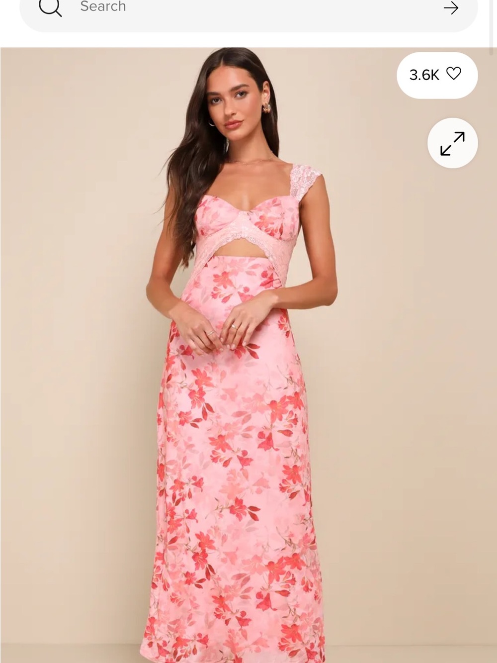 Lulu's Pink Floral Cutout Lace-Trim Maxi Dress